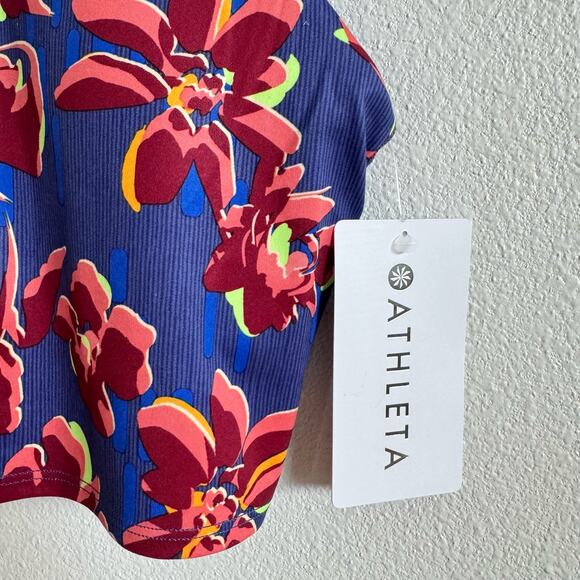 Athleta Blue Floral Printed Conscious Crop Racerback Top A-C Cups Women's S NWT - Picture 6 of 7